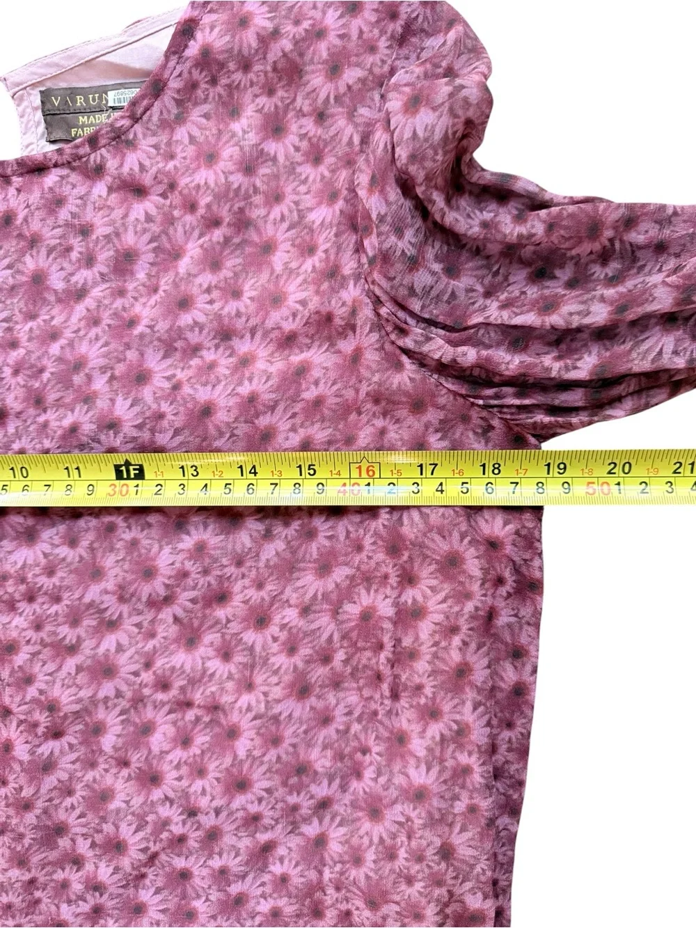 Varun Bahl Pink Floral Ruffle Sleeve Tunic Dress XS Petite Boho India Lined - Picture 3 of 8